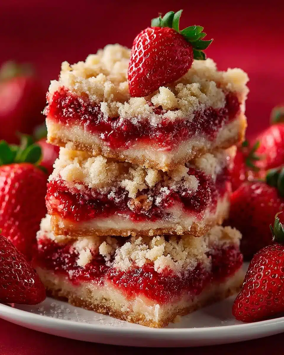 Delicious homemade Strawberry Crumb Bars with a buttery crumble topping