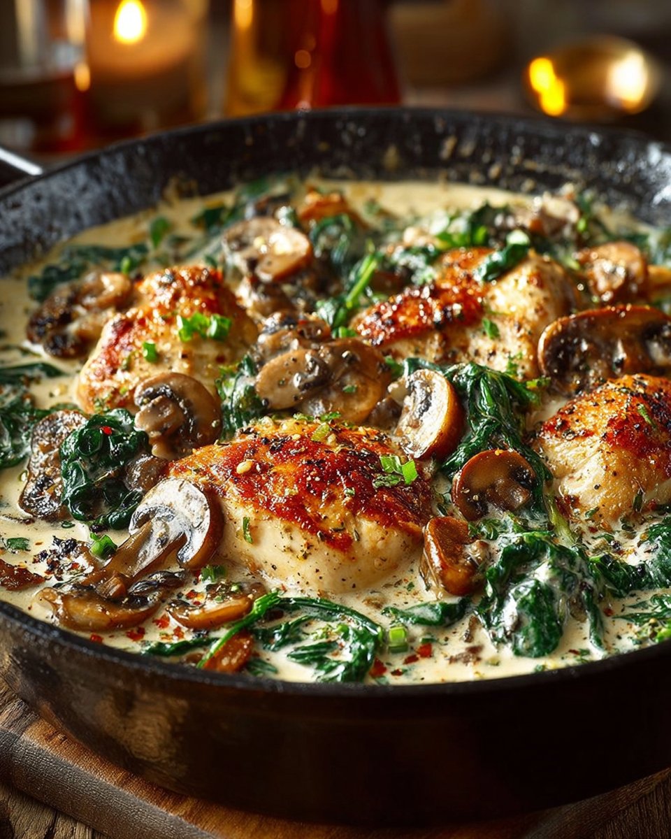 Creamy Chicken Mushroom Spinach Skillet