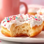 Delicious air fryer biscuit donuts topped with glaze on a white plate