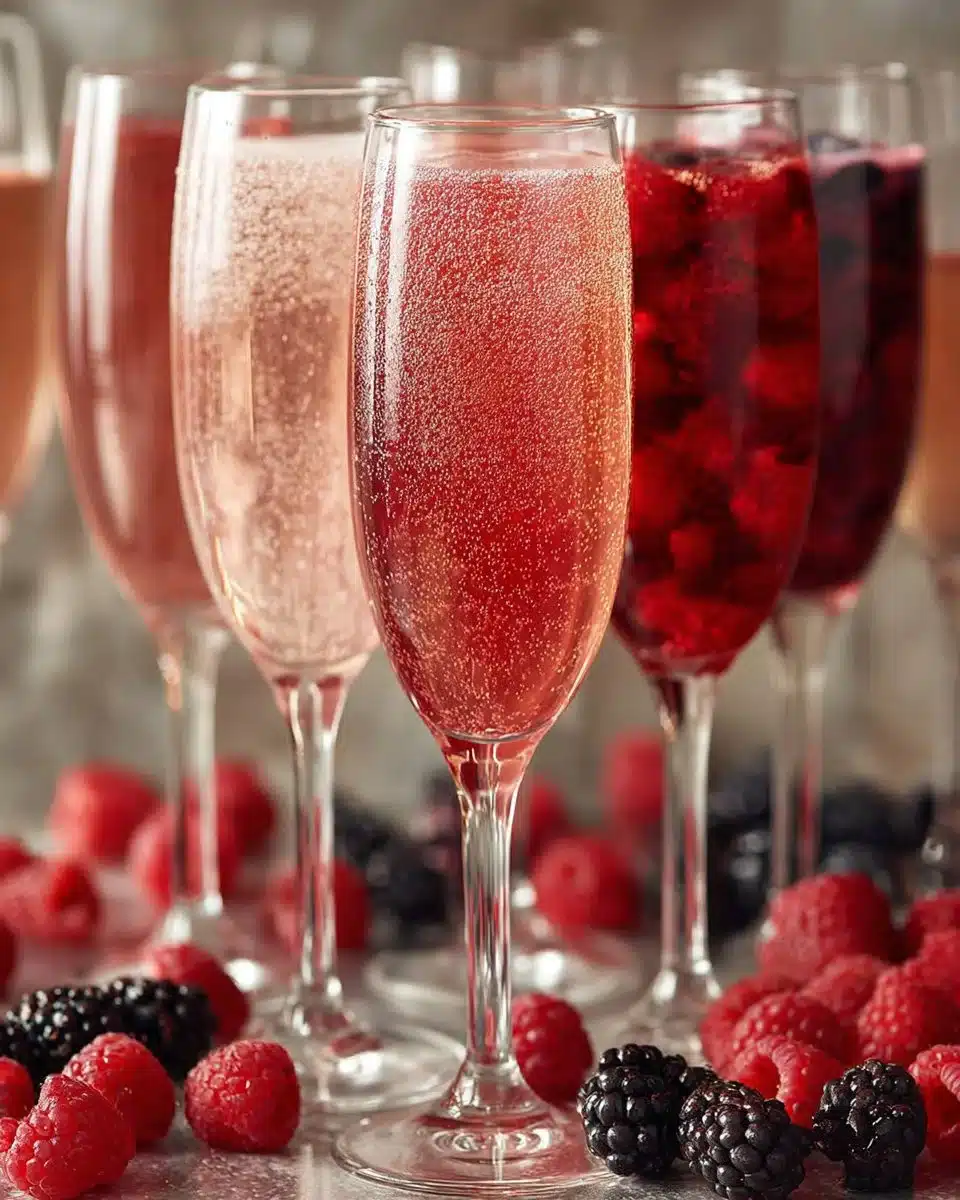 Refreshing Berry Champagne Punch served in a clear glass with fresh berries