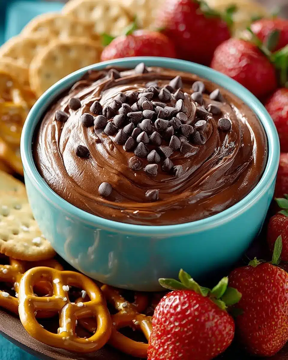 Delicious brownie batter dip served in a bowl with a spoon.
