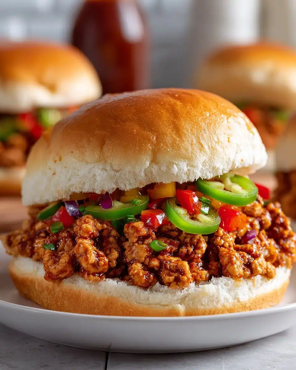 Cajun Chicken Sloppy Joes served on a rustic plate with toppings