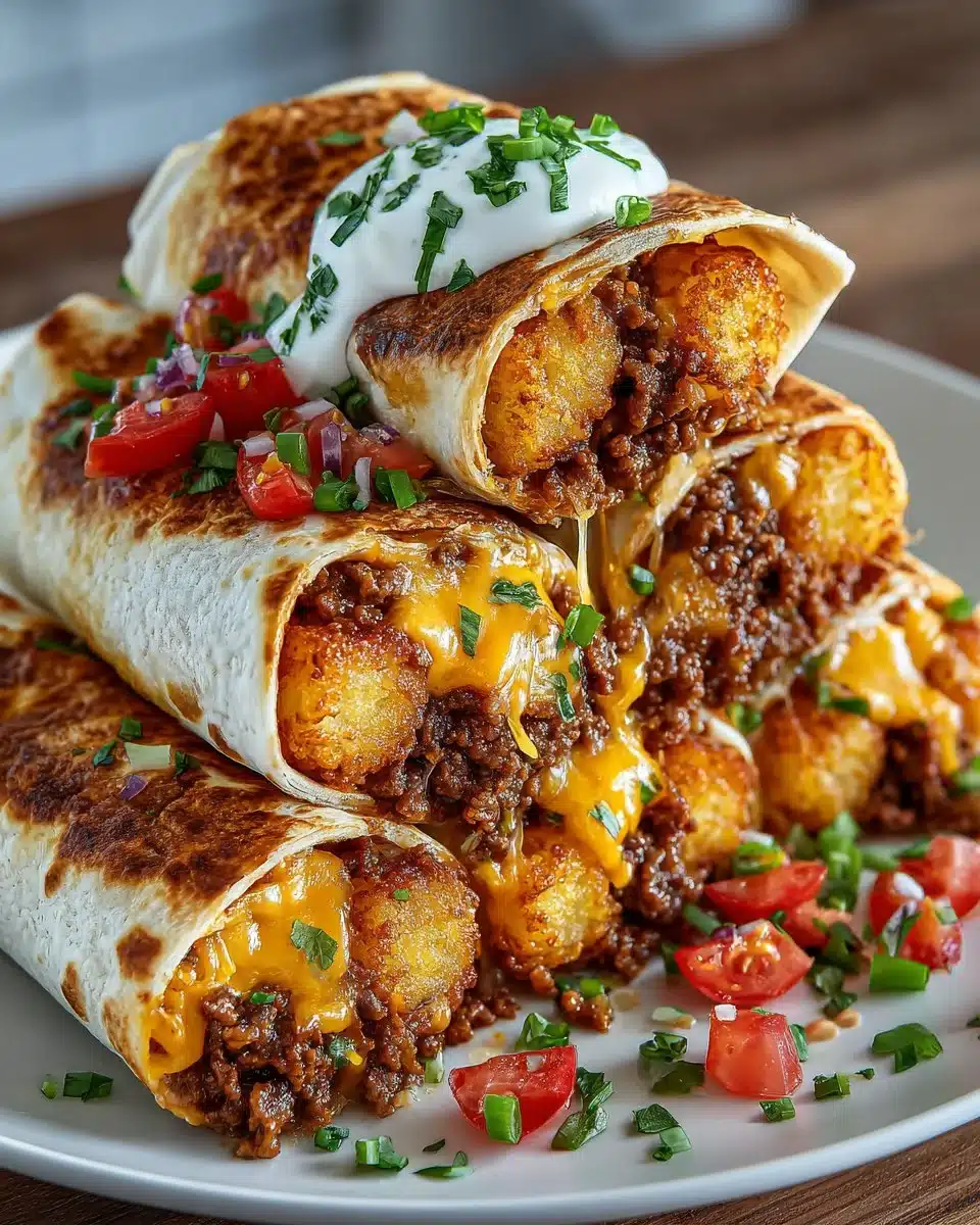 Delicious cheesy potato burritos served on a plate, a comfort meal recipe.
