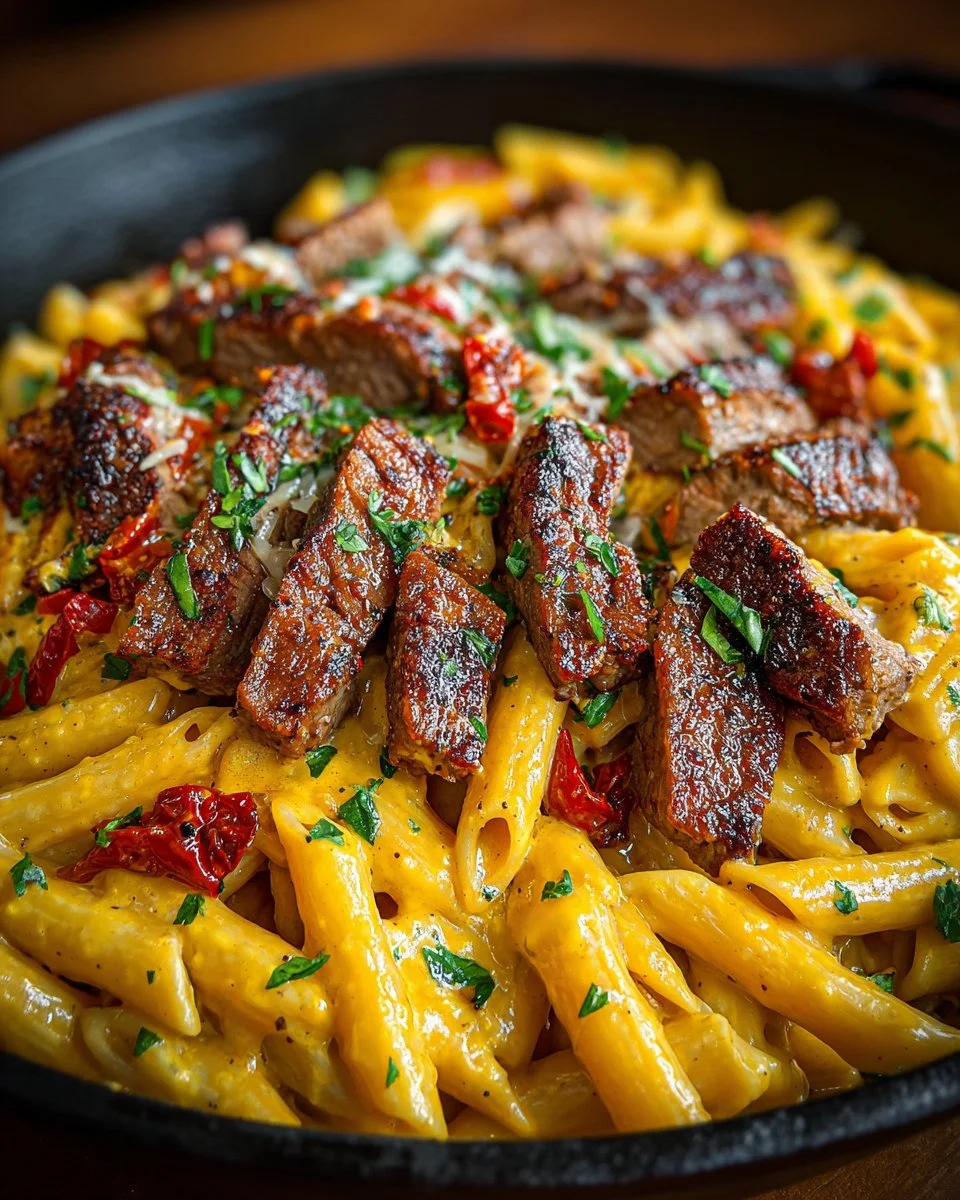 Cheesy Spicy Cajun Steak & Pasta Skillet Cheesy Spicy Cajun Steak & Pasta Skillet