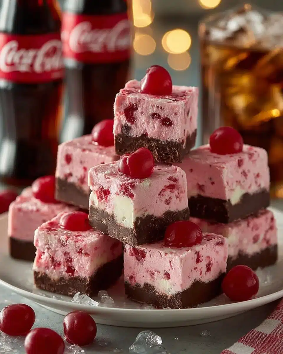 Delicious Cherry Coke Fudge dessert with vibrant cherry and chocolate colors.