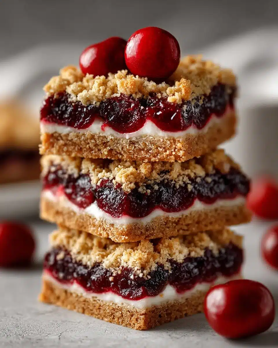 Freshly baked Cherry Oatmeal Crumble Bars with a golden crust
