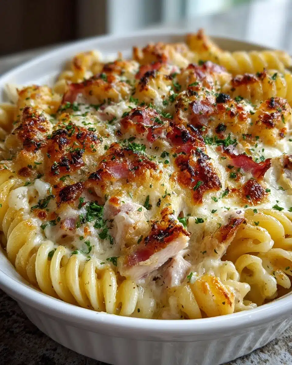 Delicious Chicken Cordon Bleu Casserole served in a baking dish.