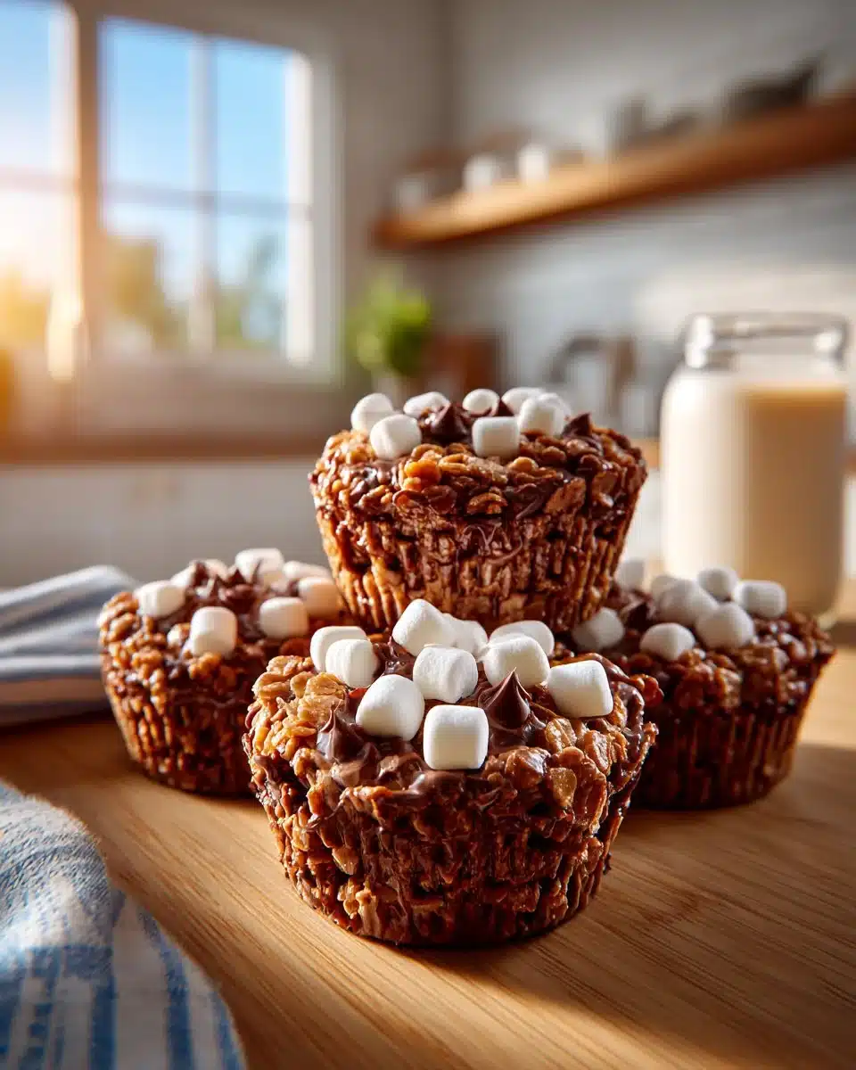 Delicious chocolate cornflake cakes topped with chocolate drizzle and sprinkles.