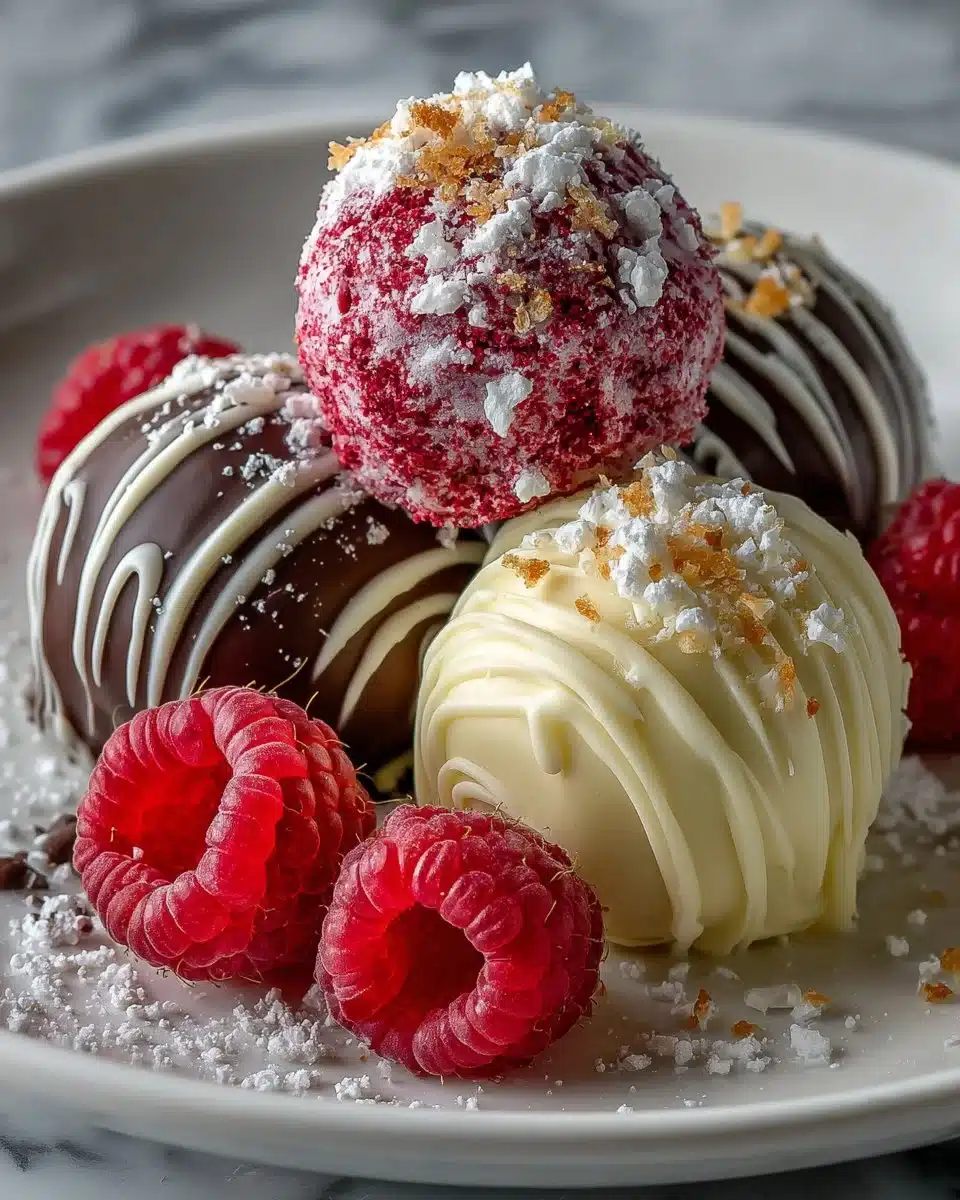 Delicious homemade Chocolate Raspberry Truffles beautifully arranged