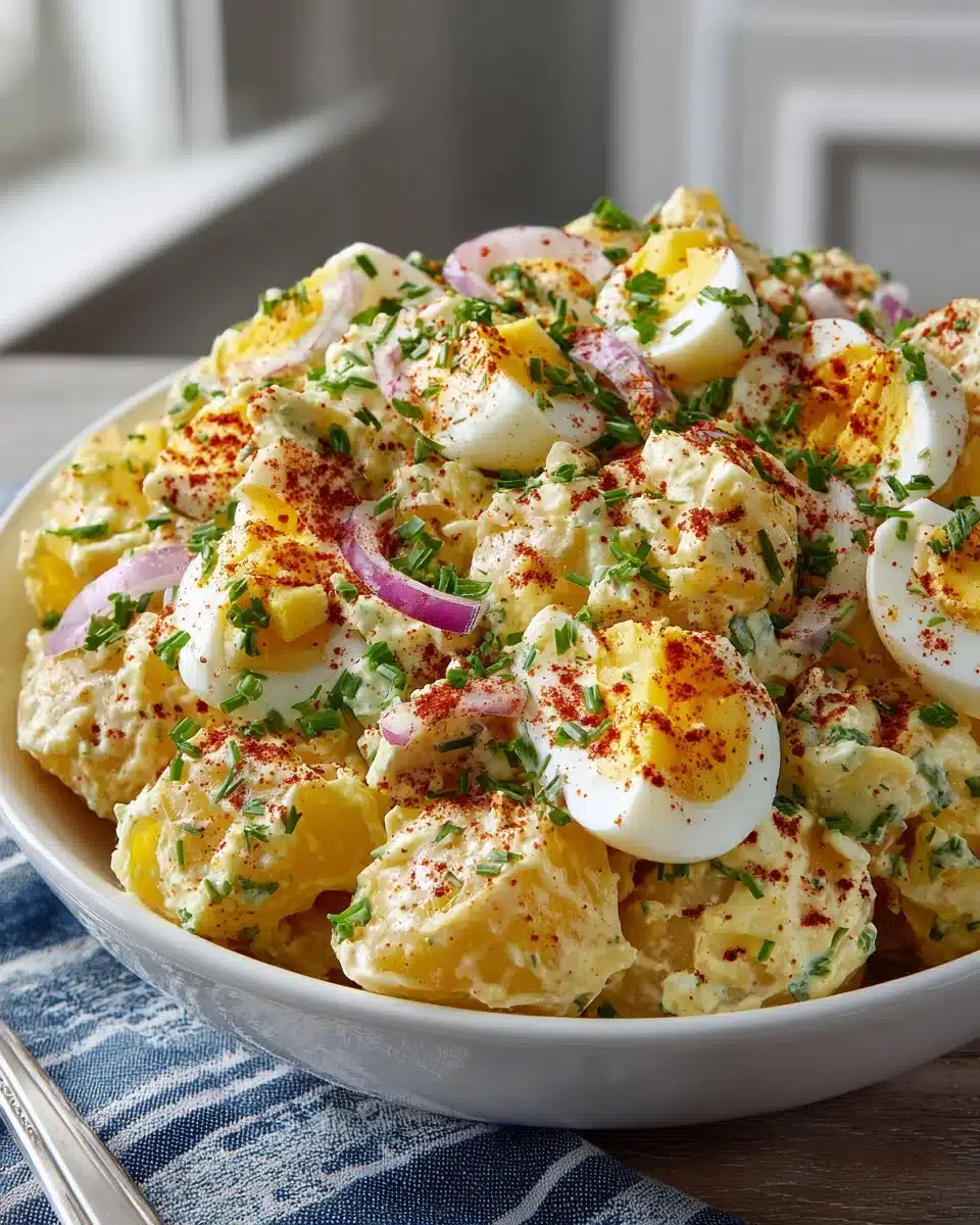 Bowl of Classic Southern Style Potato Salad with fresh ingredients