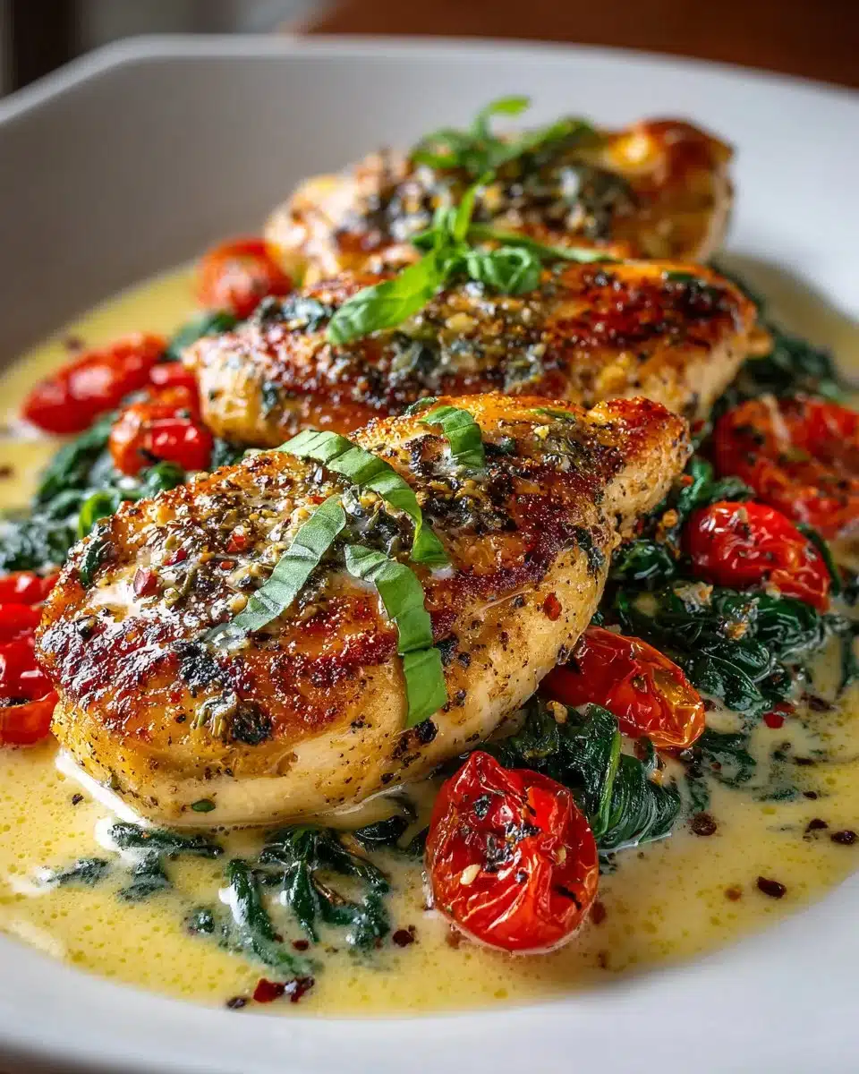 Creamy Tuscan Chicken with garlic butter spinach dish