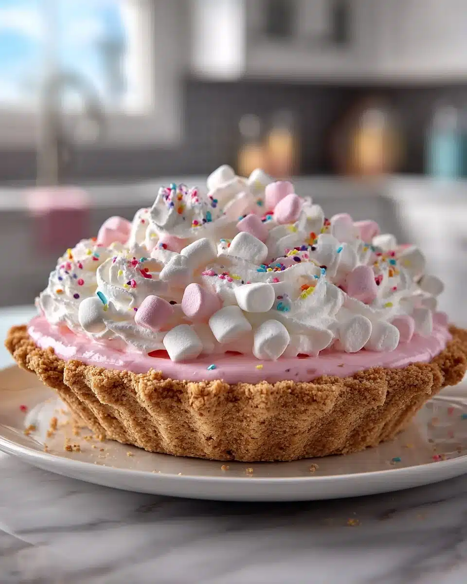 Easter Jell-O pie with colorful layers topped with whipped cream