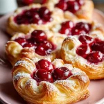 Delicious easy cherry cheese danish topped with cherries and cream cheese
