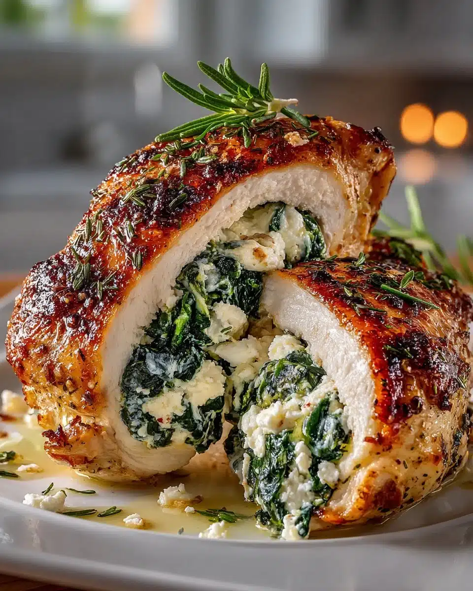 Easy spinach and feta stuffed chicken breast ready to serve