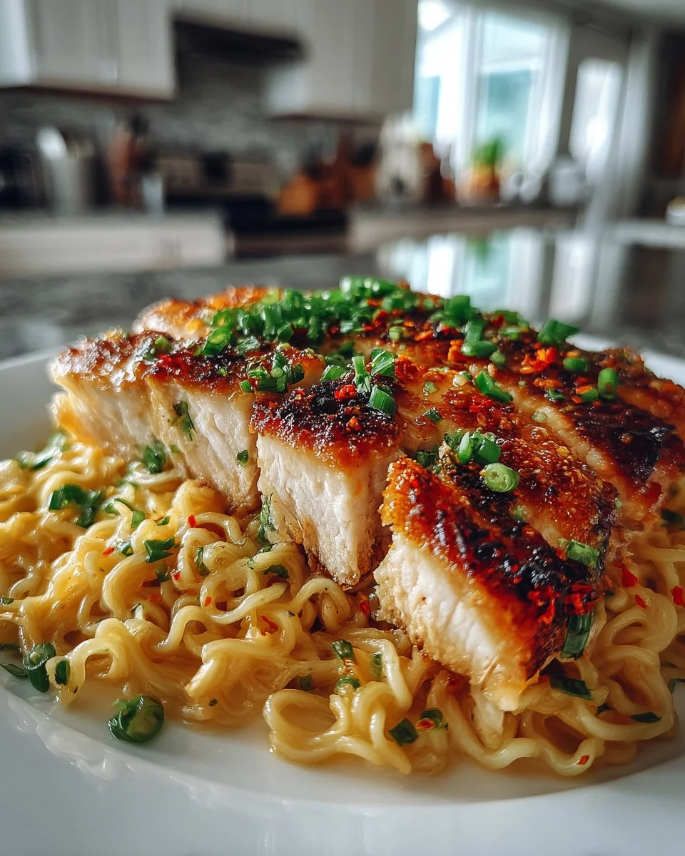 Fiery Chicken Ramen with Creamy Garlic Sauce Fiery Chicken Ramen with Creamy Garlic Sauce