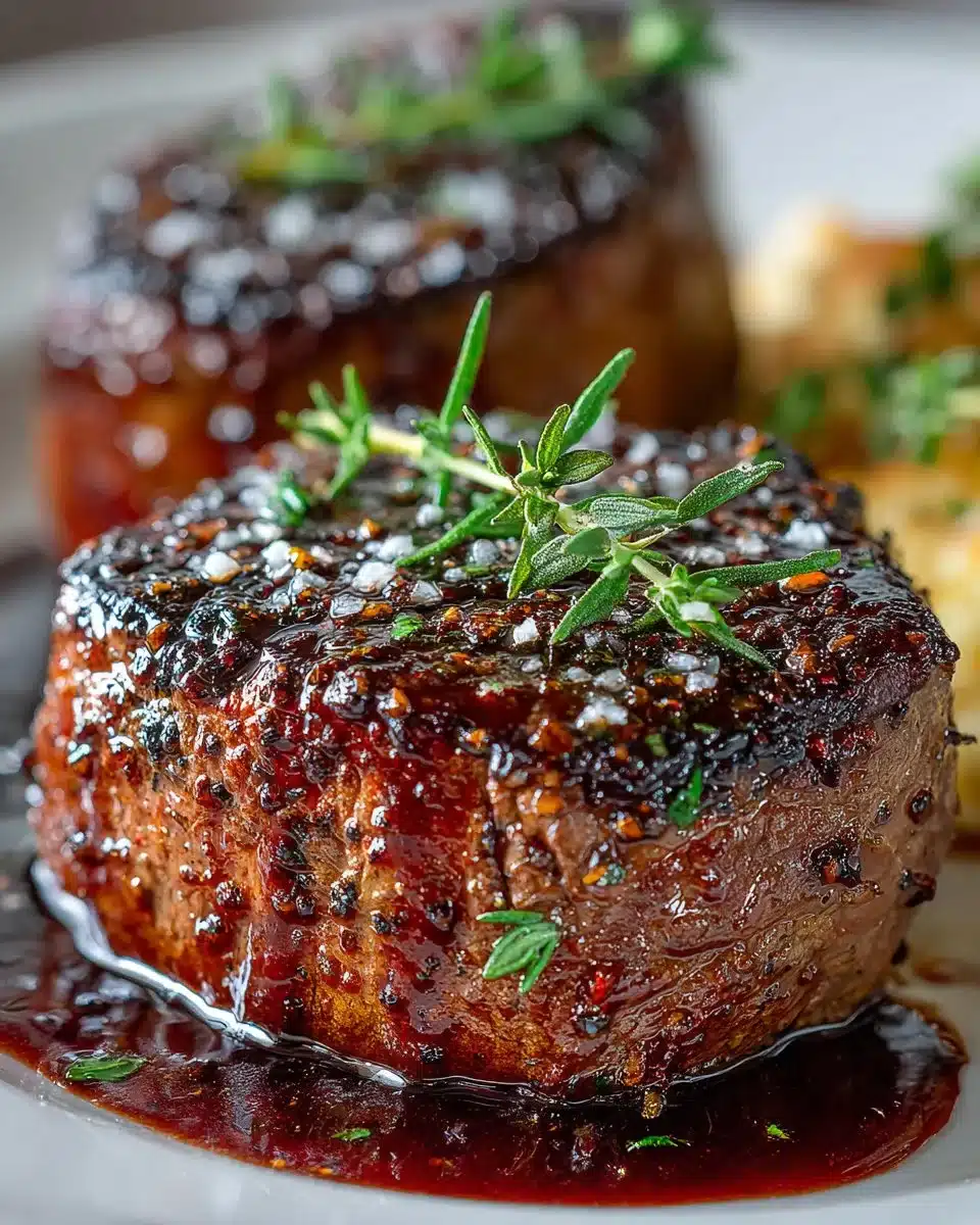 Delicious Filet Mignon with a red wine shallot reduction sauce