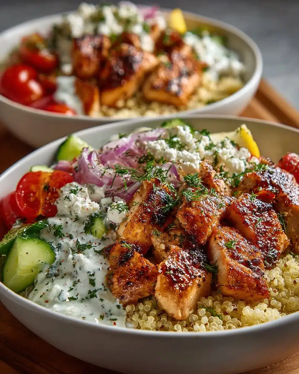 Delicious Greek Chicken Bowls with fresh vegetables and herbs