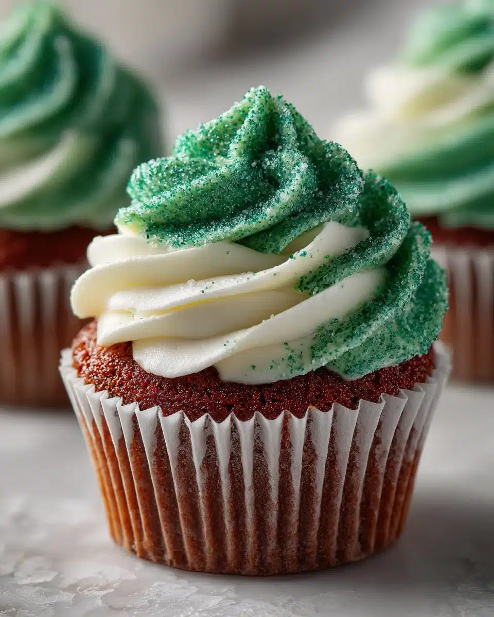 Delicious Green Velvet Cupcakes topped with cream cheese frosting