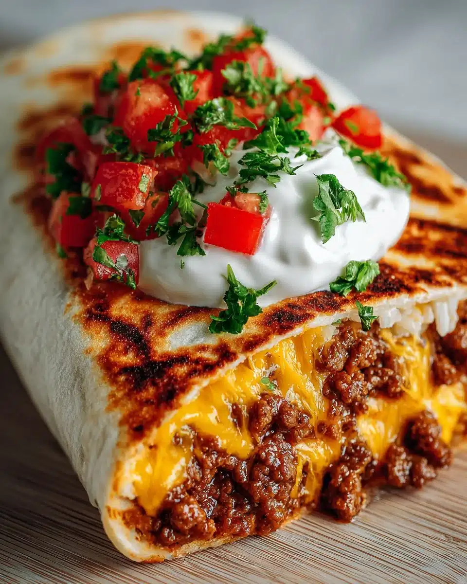 Delicious grilled cheese burrito filled with melted cheese and savory ingredients