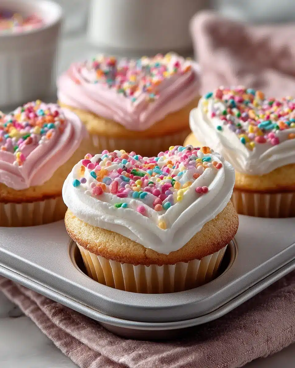 Delicious heart-shaped cupcakes decorated for a romantic celebration