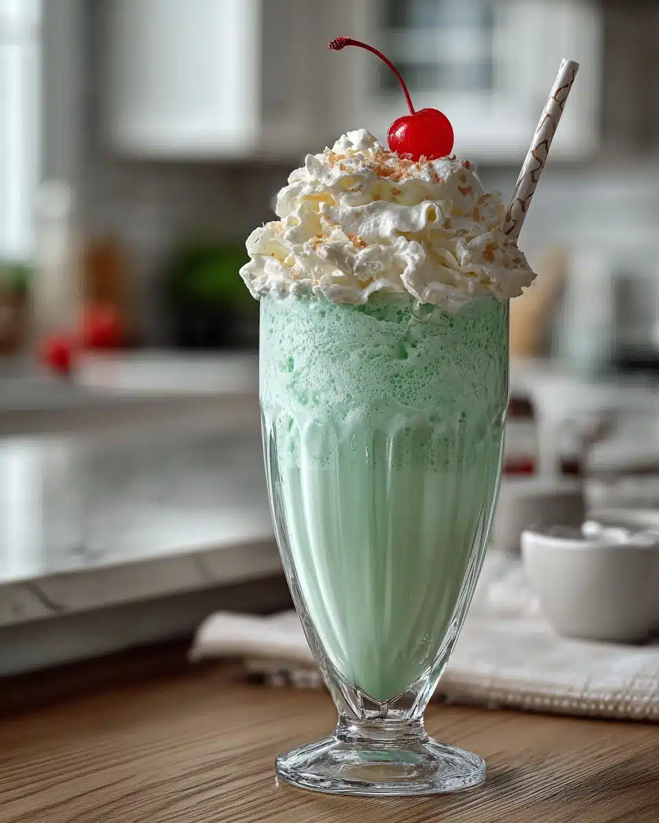 Delicious homemade Shamrock Shake, minty and creamy, perfect for St. Patrick's Day.