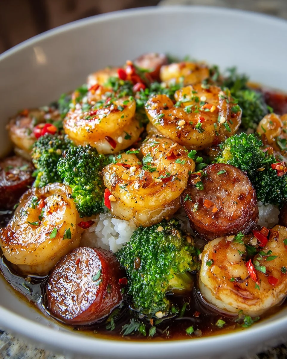Honey Garlic Shrimp, Sausage & Broccoli Honey Garlic Shrimp, Sausage & Broccoli