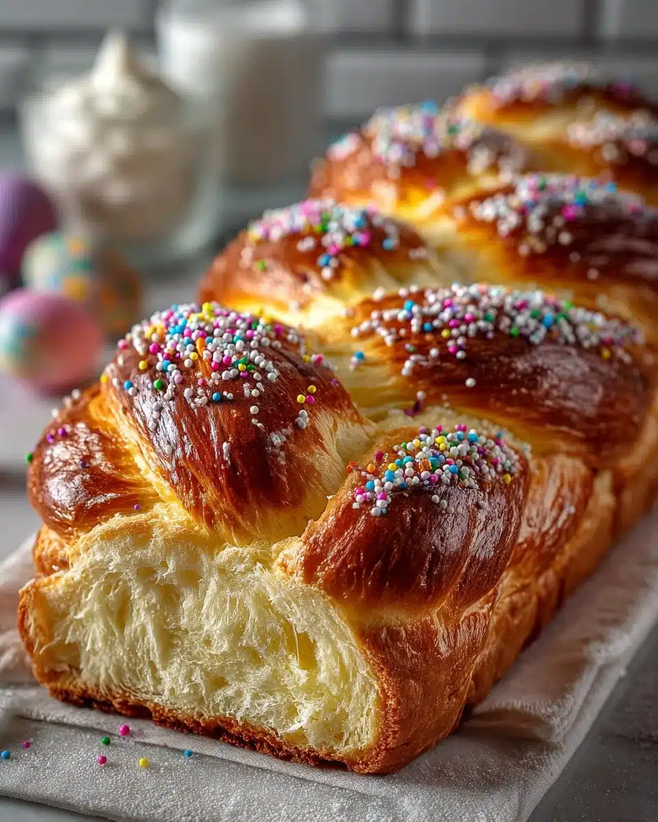 Traditional Italian Easter Bread decorated for spring celebrations