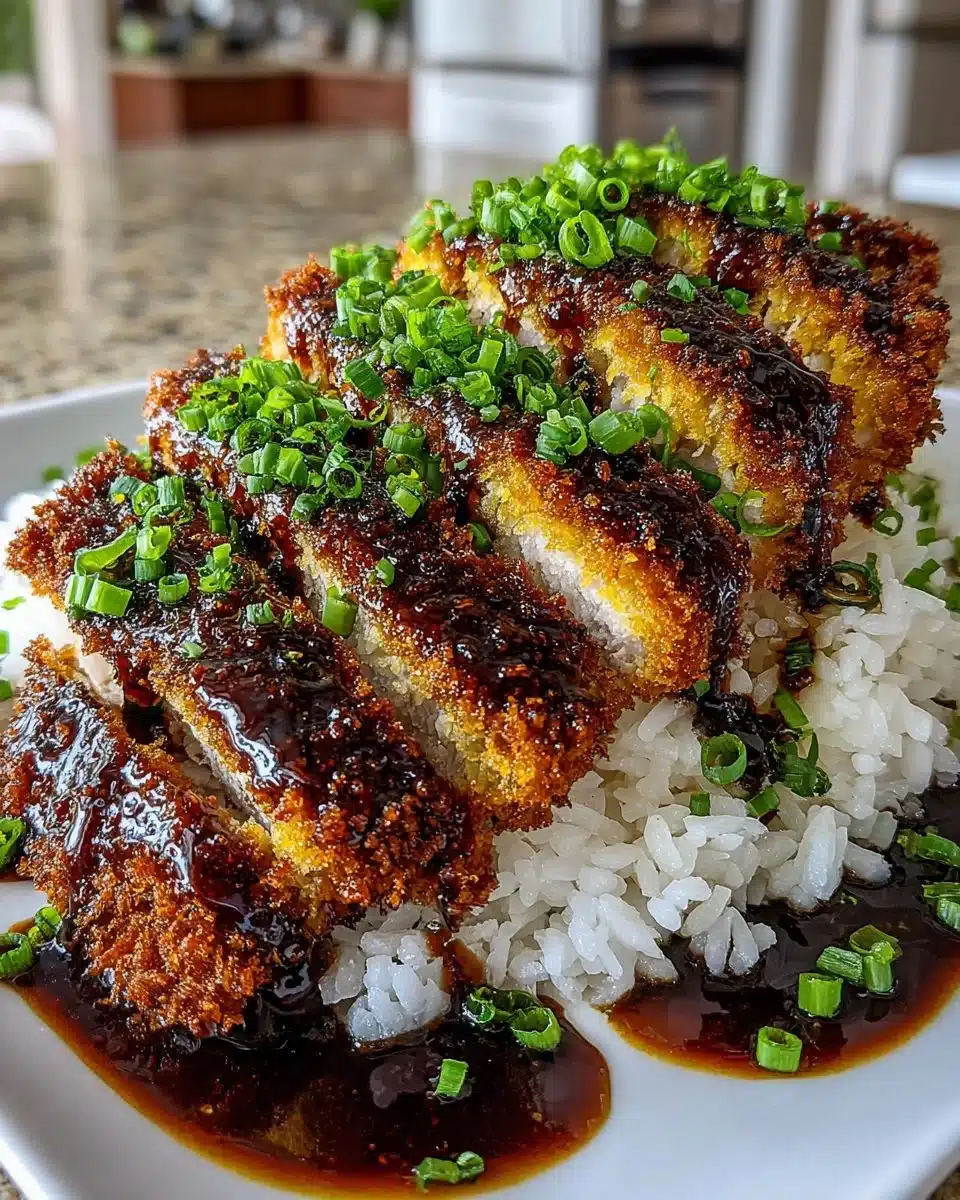 Japanese Katsu Bowls with Tonkatsu Sauce served in a bowl.