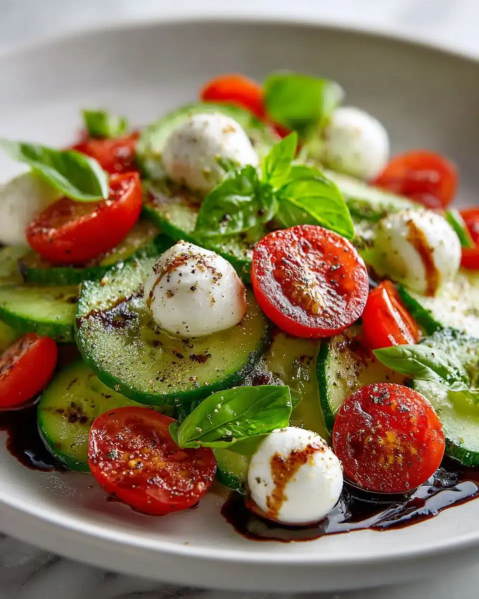 Fresh Cucumber Caprese Salad with mozzarella and basil for a healthy dish