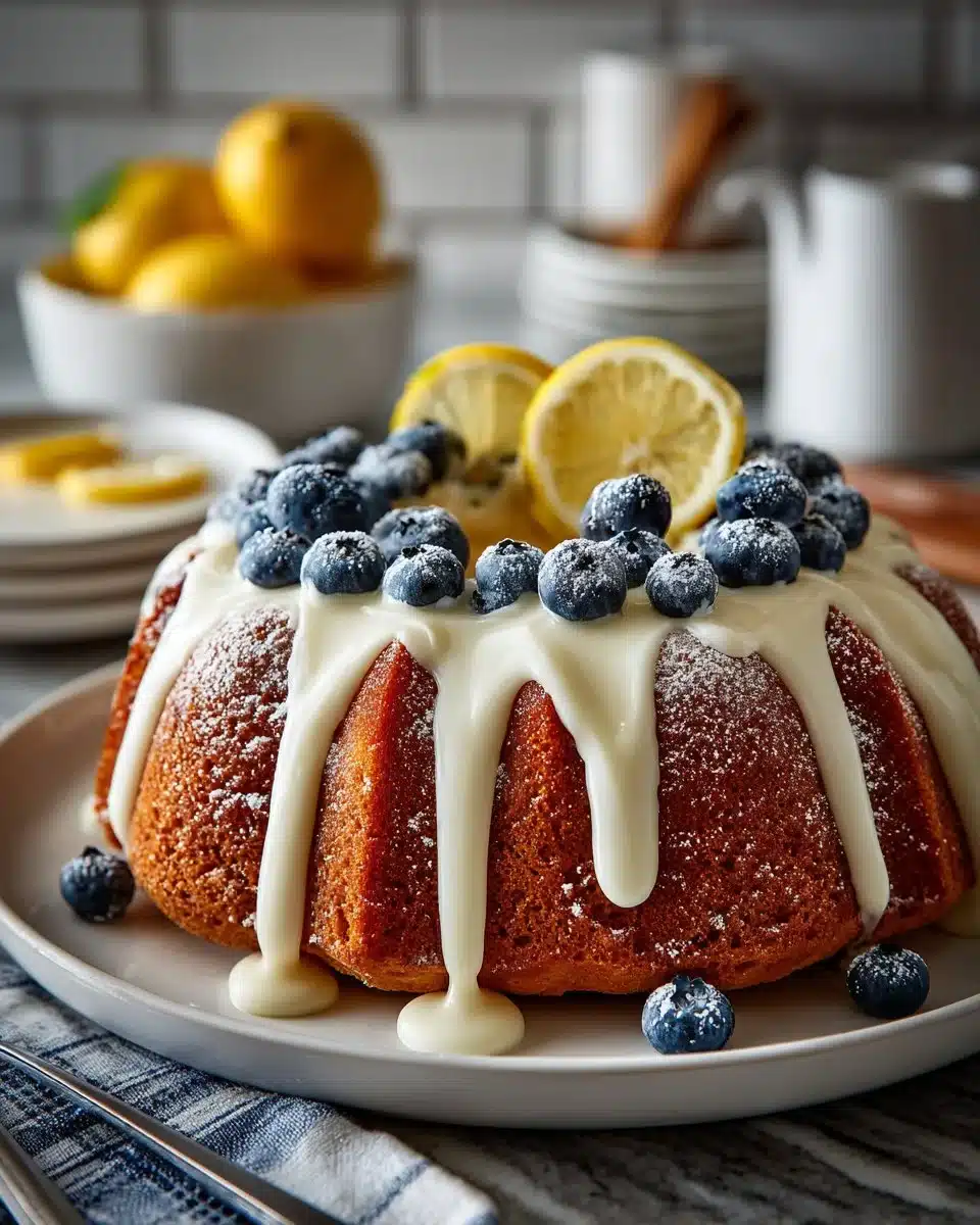 Delicious Lemon Blueberry Bundt Cake with a moist and tangy texture