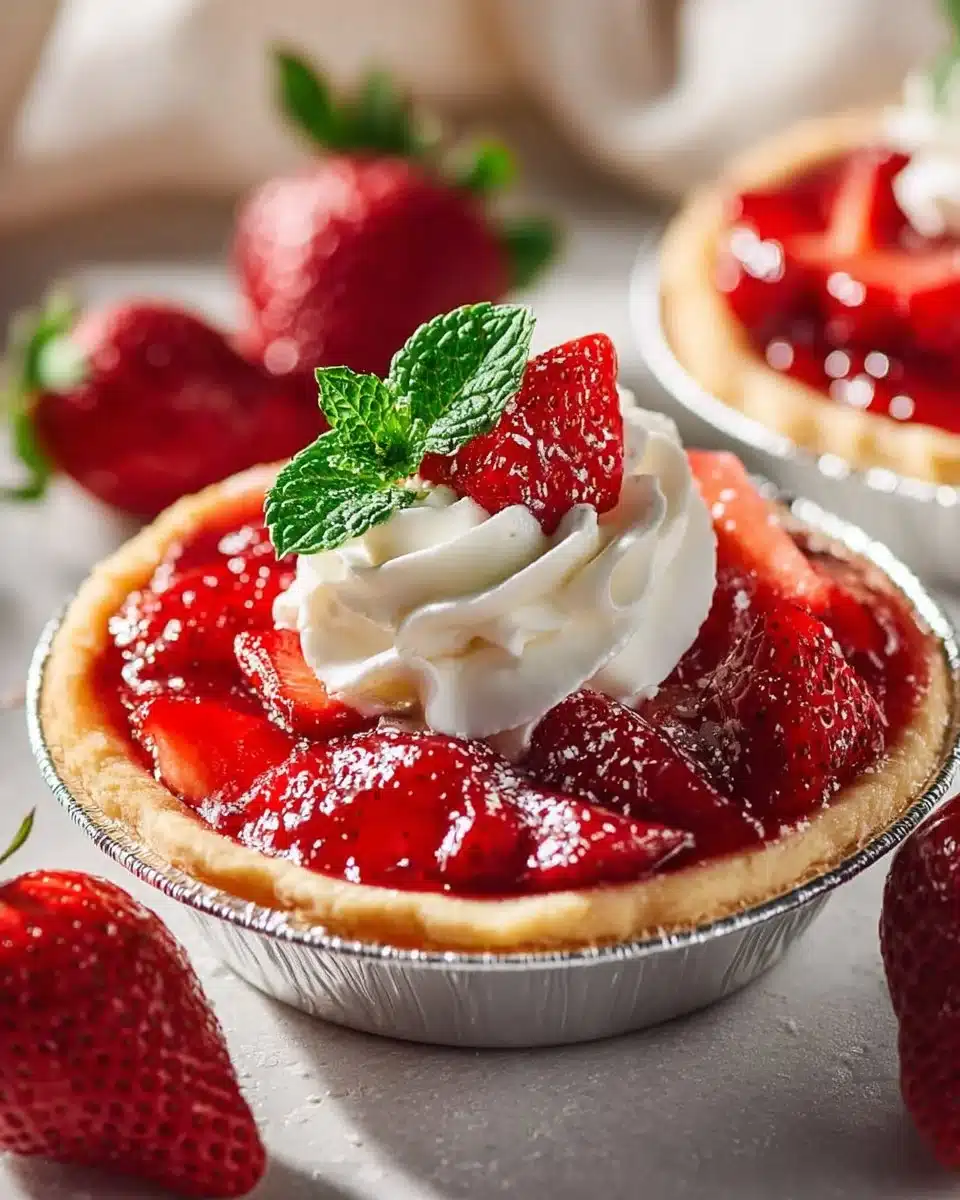 Delicious mini strawberry pies with fresh strawberries and golden crust
