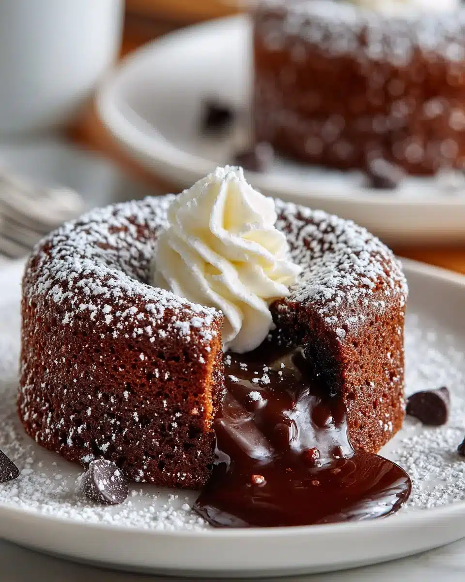 Delicious molten chocolate lava cakes for two, served warm and gooey.