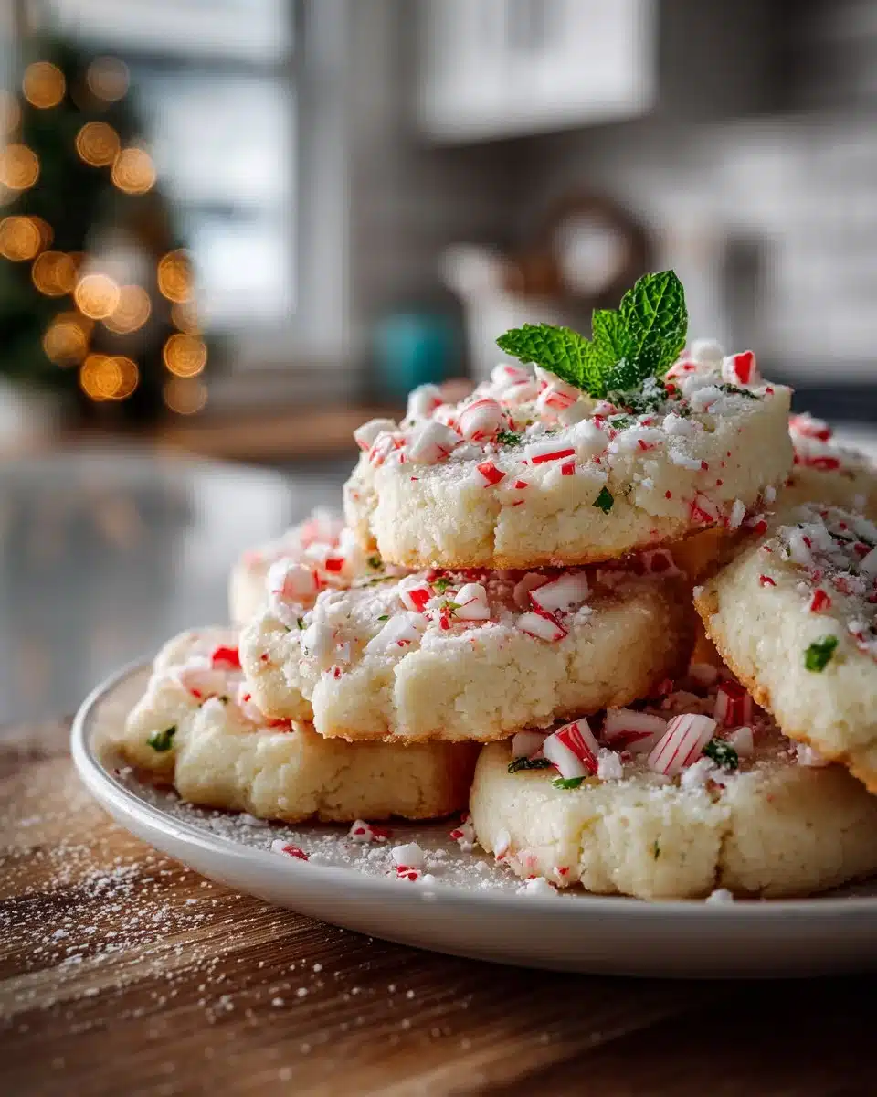 Delicious peppermint shortbread cookies, perfect for festive celebrations.
