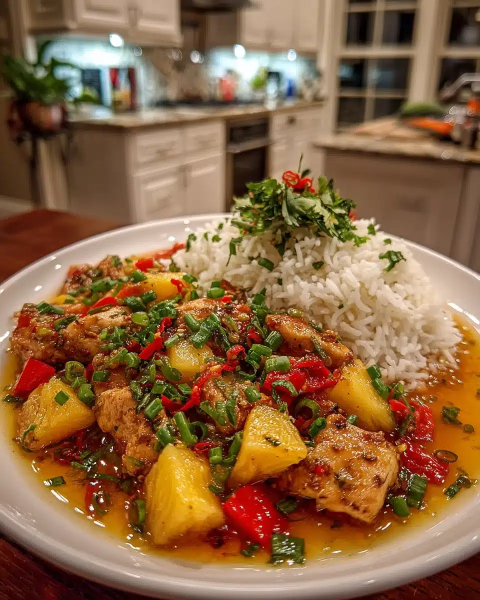 Delicious Pineapple Chicken and Rice dish served on a plate