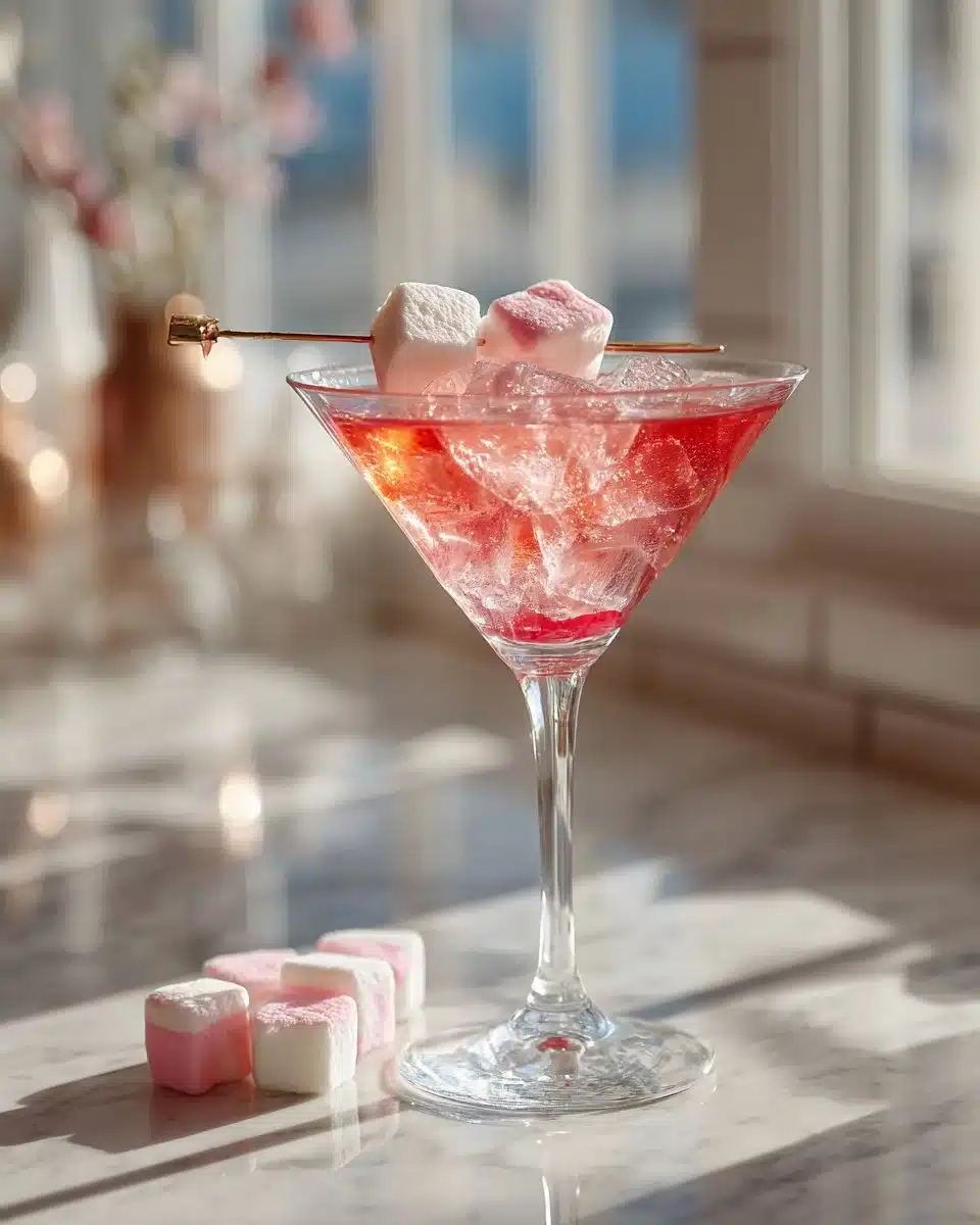 A refreshing Pink Starburst Martini served in a cocktail glass.