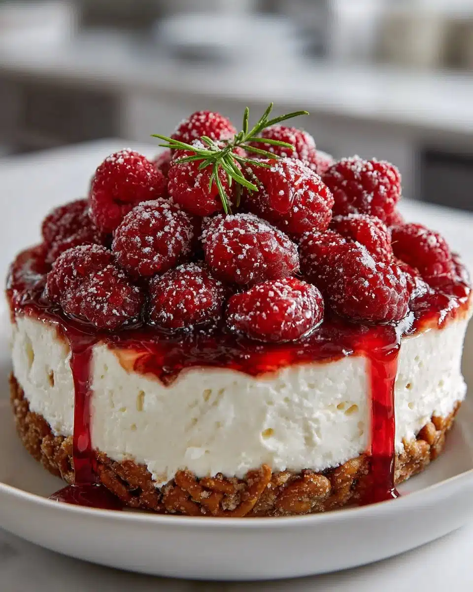 A colorful Raspberry Pretzel Salad featuring a creamy topping and pretzel crust