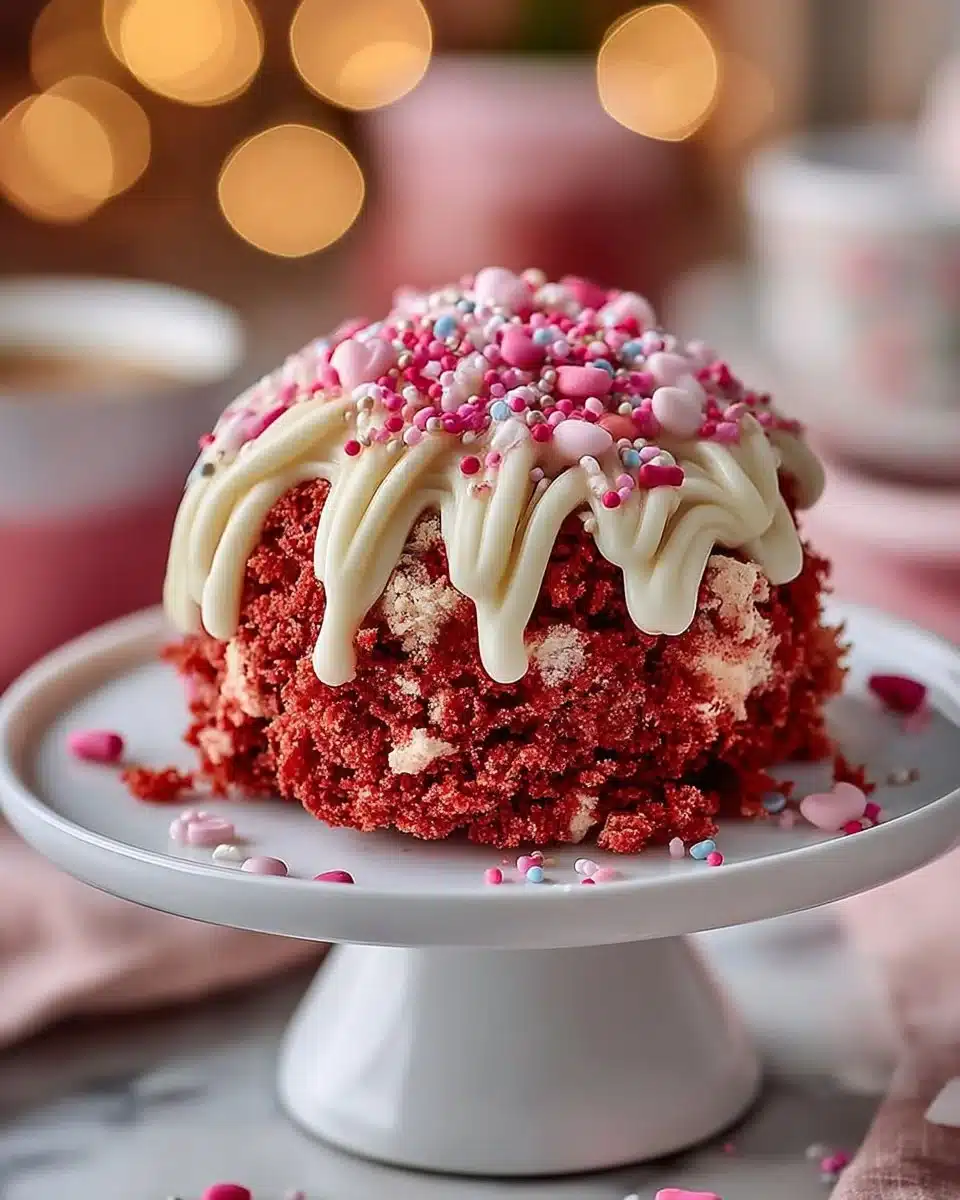 Delicious Red Velvet Coconut Macaroons displayed on a platter.