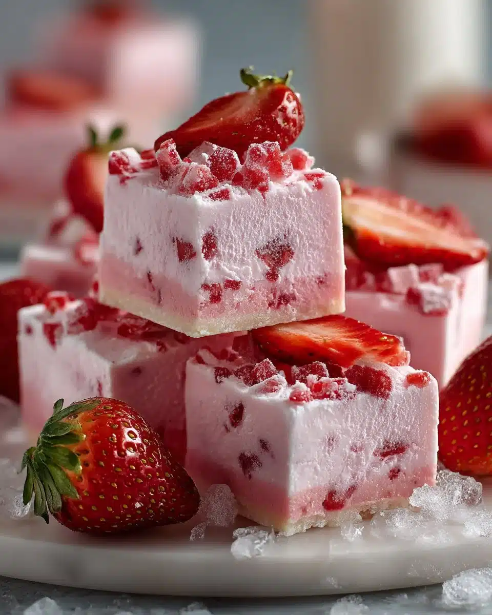 Delicious strawberry daiquiri fudge with fresh strawberries and creamy texture