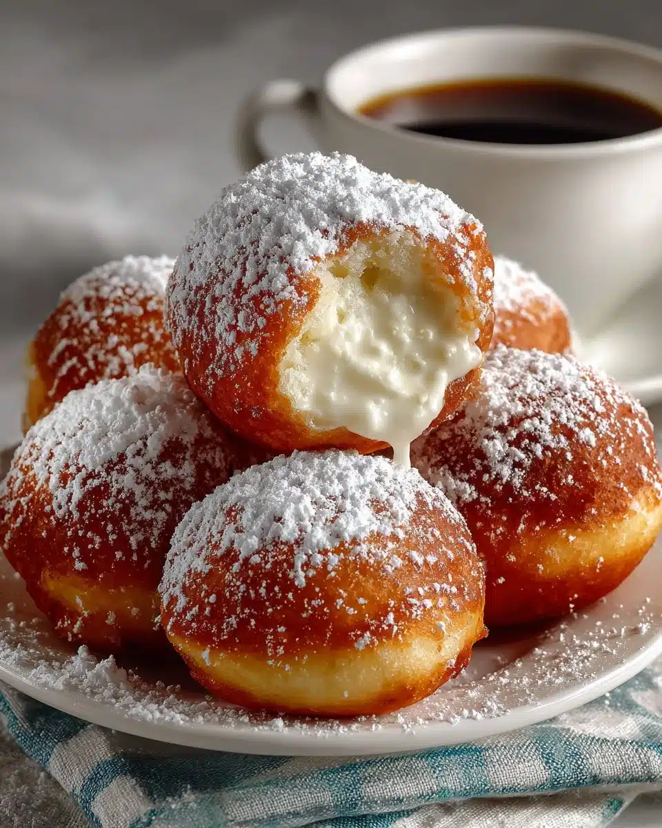 Delicious Vanilla French Beignets dusted with powdered sugar, perfect for dessert.