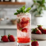 A refreshing Classic Virgin Strawberry Mocktail served in a glass with fresh strawberries