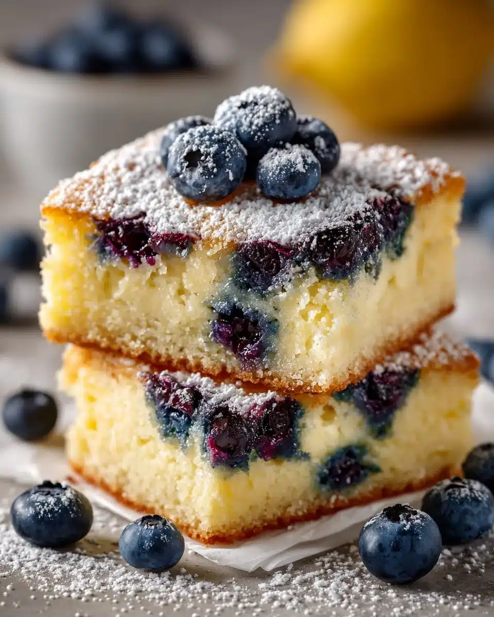 Delicious Lemon Blueberry Sheet Pan Dessert served on a plate
