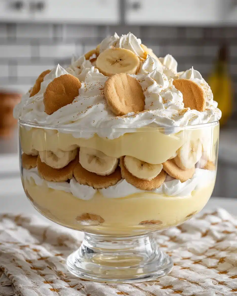 Delicious old fashioned banana pudding dessert in a glass dish