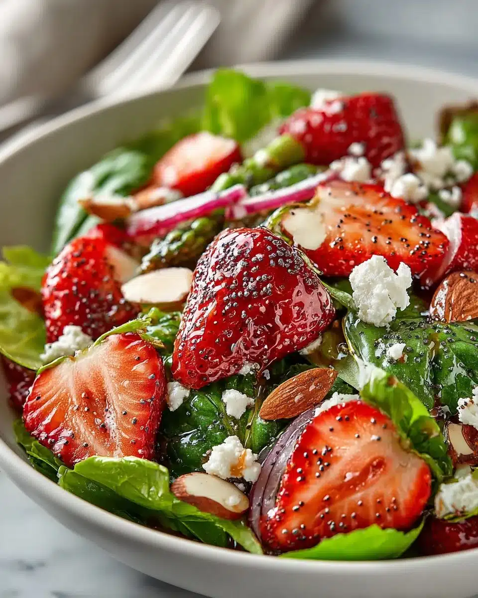Strawberry Poppy Seed Spring Salad with fresh ingredients on a plate