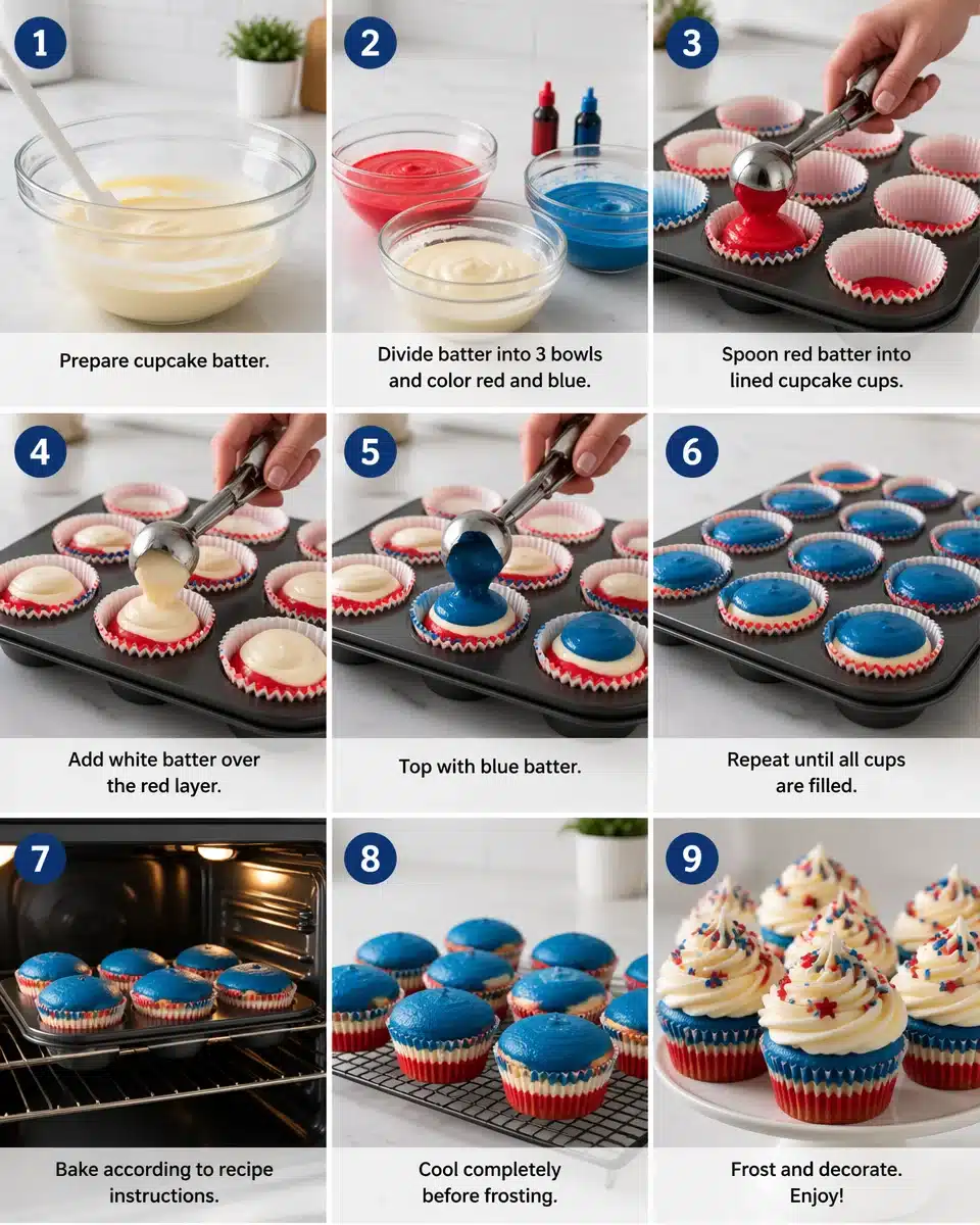 4th of July Red White and Blue Cupcakes