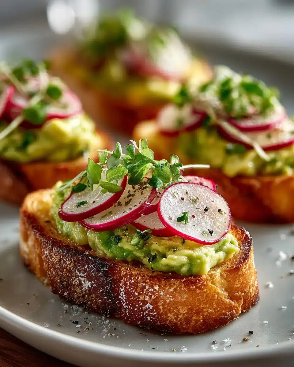 Avocado Toast Bites topped with fresh radish slices