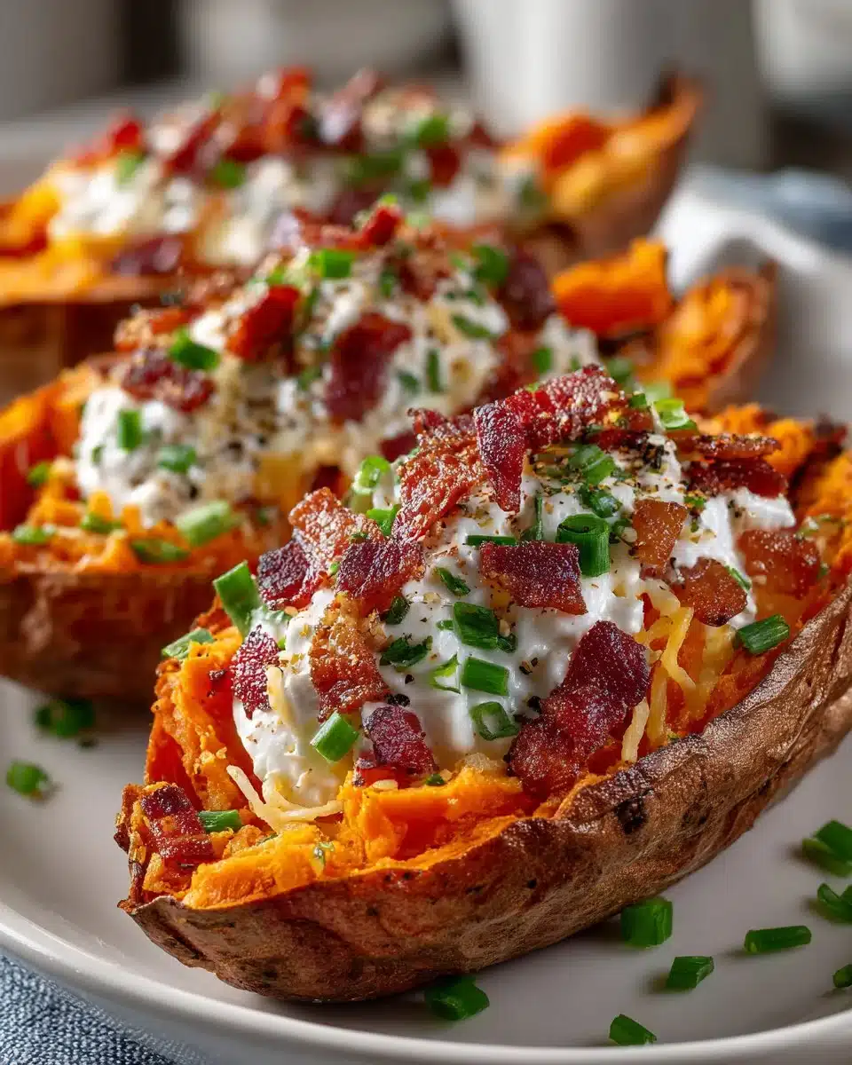 Baked Sweet Potato Skins with Turkey Bacon