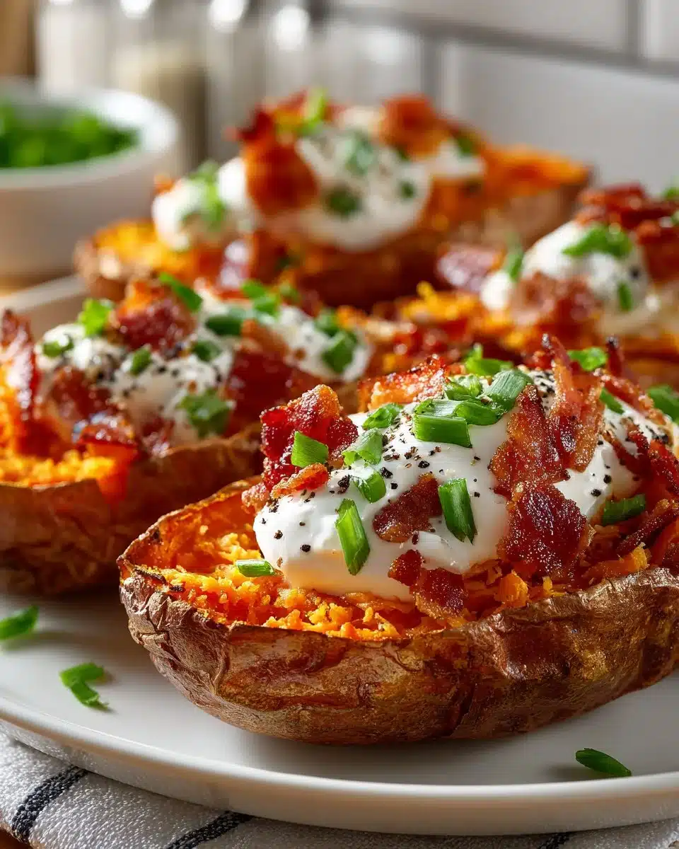Baked Sweet Potato Skins with Turkey Bacon