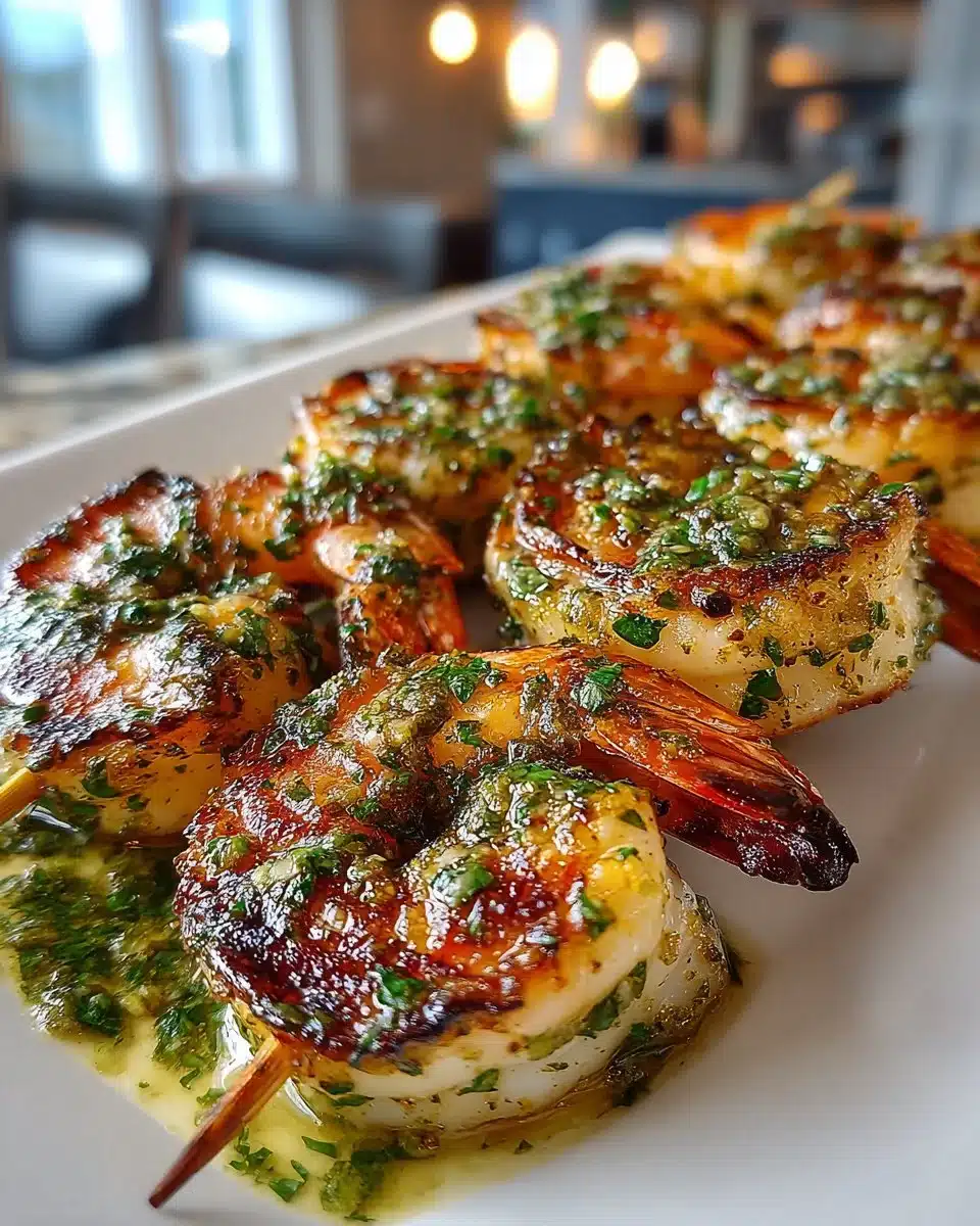 Chimichurri Marinated Grilled Shrimp Skewers