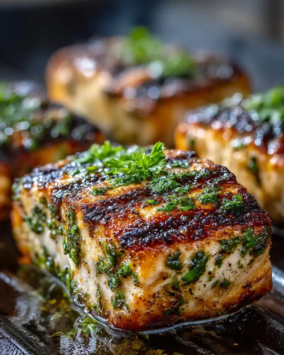 Cilantro Lime Grilled Mahi Mahi garnished with fresh herbs and lime slices.