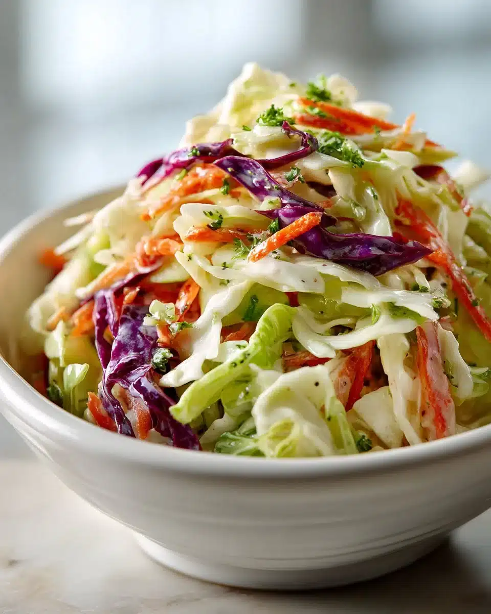 Bowl of classic homemade coleslaw with fresh ingredients